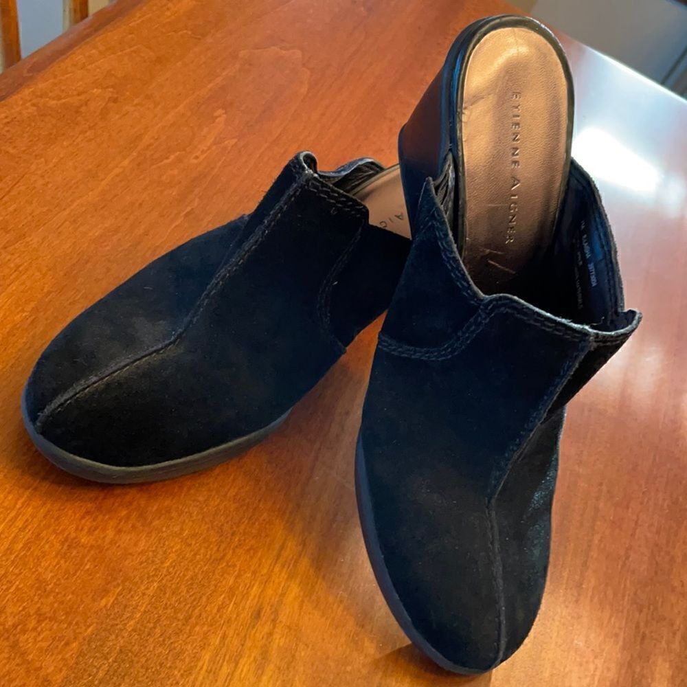 Etienne Aigner Black Suede Mules